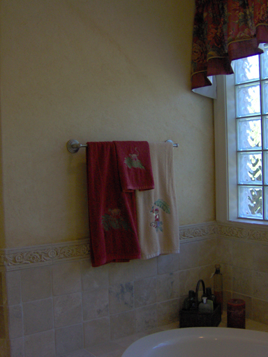 Plaster with aged faux finish in the Master Bath