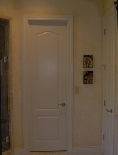 Plaster with aged faux finish in the Master Bath