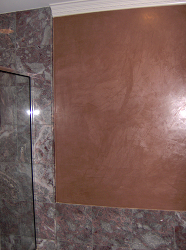 Venetian plaster faux finish in the Master Bath.